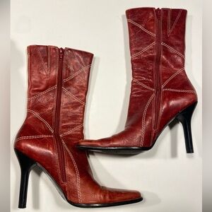 Cherry red heeled boots